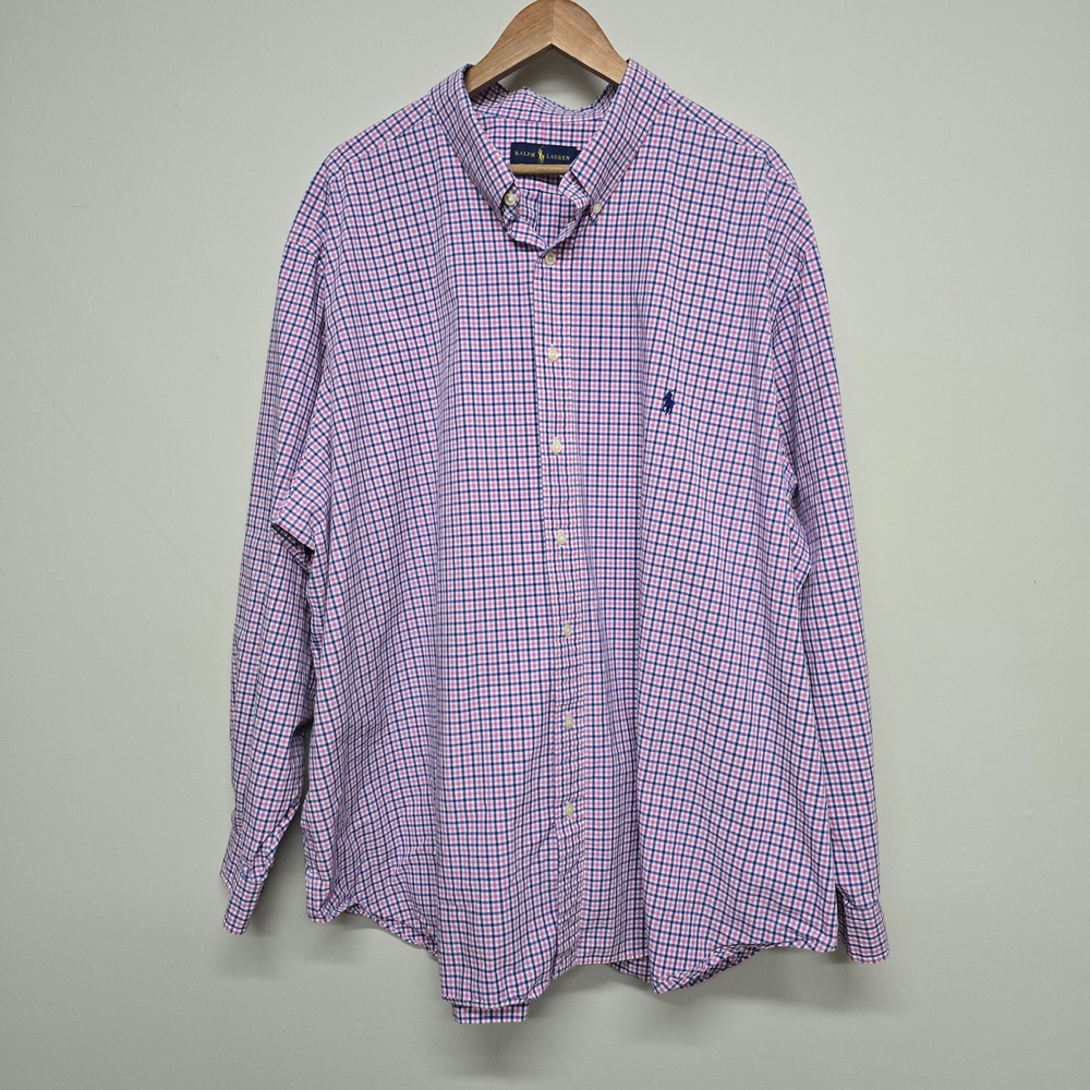 Ralph Lauren Button Down Shirt Mens 3XB Pink Blue Gingham Plaid Preppy Classic